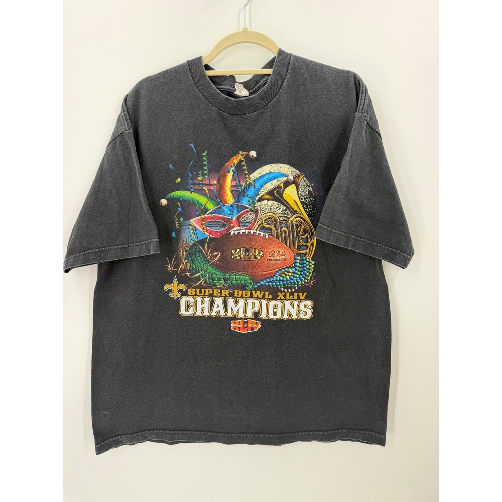 New Orleans Saints Super Bowl XLIV Champions Shirt XL Black NFL Mardi Gras